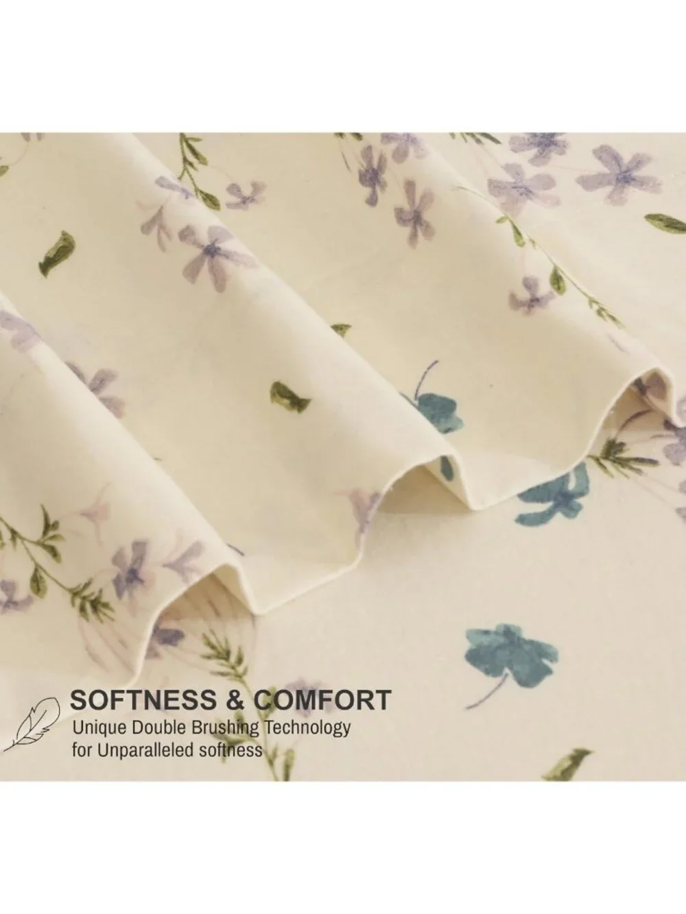 Cozy 100% Cotton Flannel Queen Sheet Set, 4 Pieces, Jasmine Floral Print